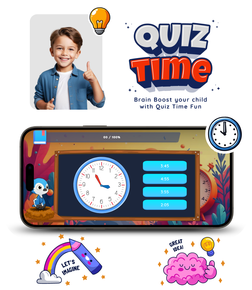 Kids Focus app features showing balanced screen time management with educational rewards and task completion interface